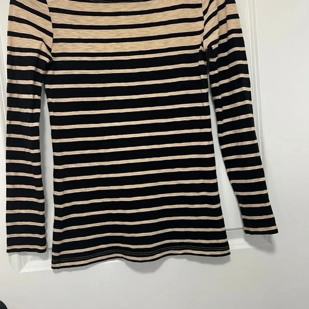 J.Crew Painters Tee Tan and Black Stripped Long Sleeve T Shirt size XS